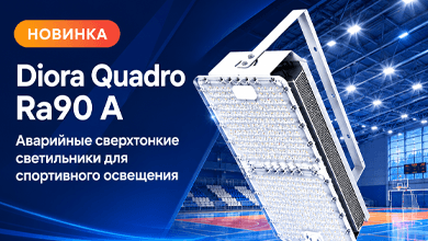 Аварийные сверхтонкие светильники Diora Quadro Ra90 A для спортивного освещения