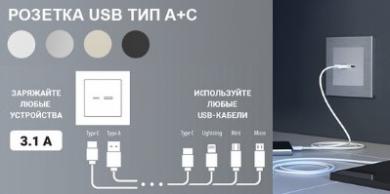 Розетки с разъёмами USB Type-А + USB Type-C от Werkel