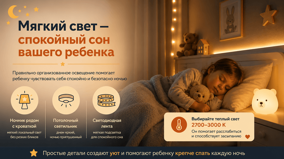 Спокойный сон ребенка начинается с правильного света