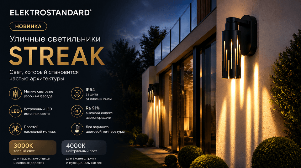 Новинка от Elektrostandard: уличные светильники Streak, где свет становится частью архитектуры