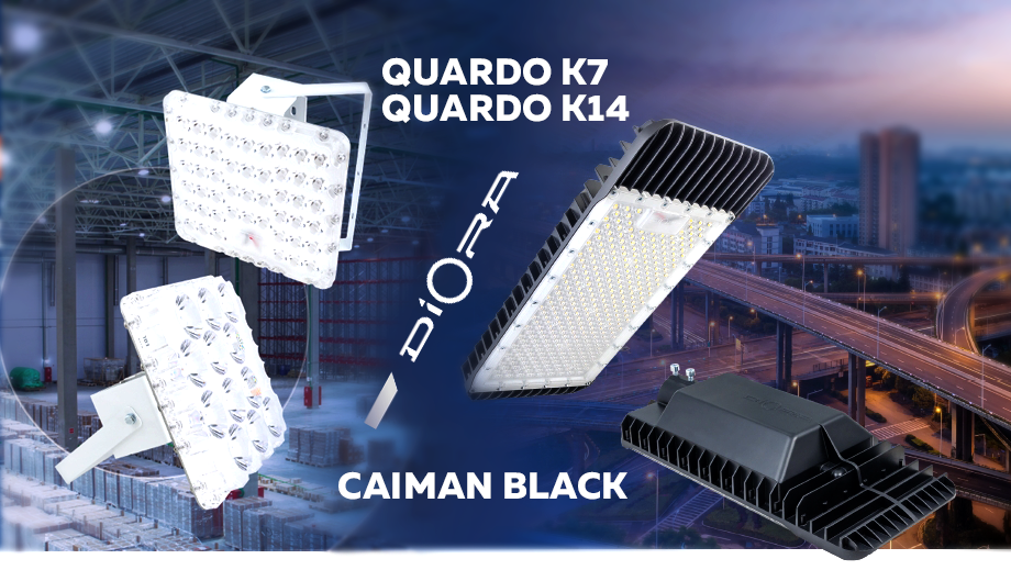 Светильники для промышленных и городских пространств Diora Quadro K7 / K14 и Caiman Black