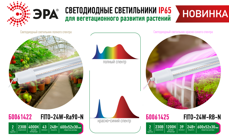 Новые линейные фитосветильники ЭРА для вегетационного развития растений!