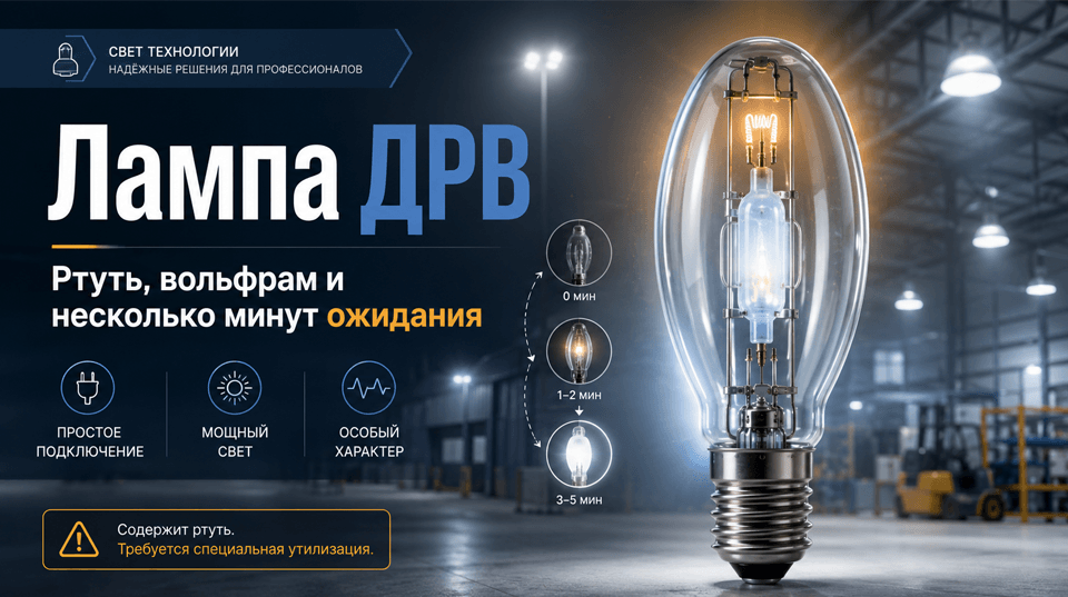 Лампа ДРВ: ртуть, вольфрам и несколько минут ожидания