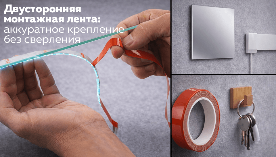 Двусторонняя монтажная лента аккуратное крепление без сверления