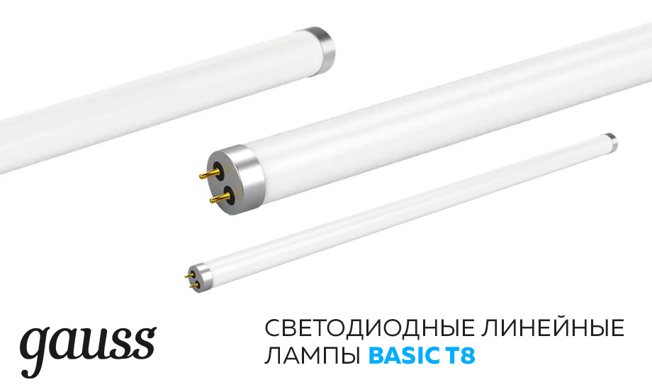 Светодиодные линейные лампы Gauss Basic Т8 Светодиодные линейные лампы Gauss Basic Т8