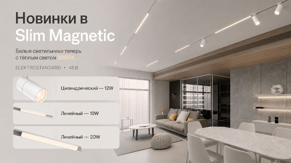 Новинки Elektrostandard в серии Slim Magnetic: белые светильники с тёплым светом 3000К
