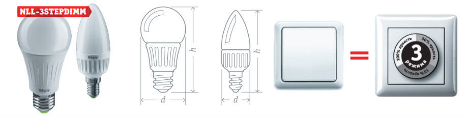 Пошагово диммируемые светодиодные лампы NLL-3STEPDIMM Navigator