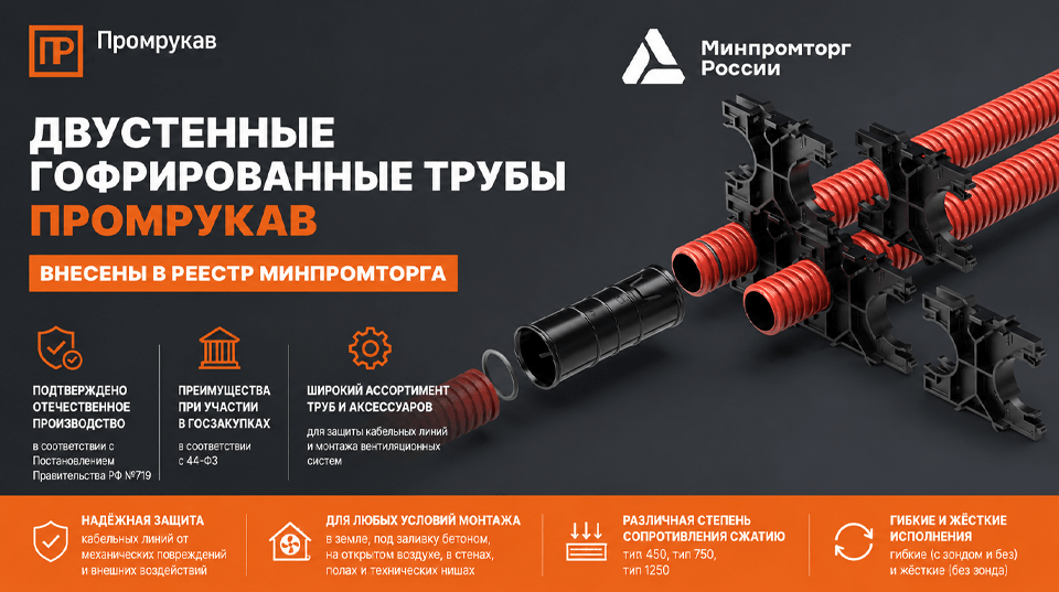 Двустенные гофрированные трубы Промрукав внесены в Реестр Минпромторга