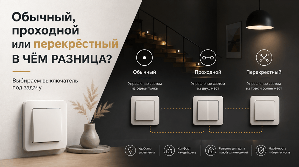 Обычный, проходной или перекрёстный выключатель: в чём разница?