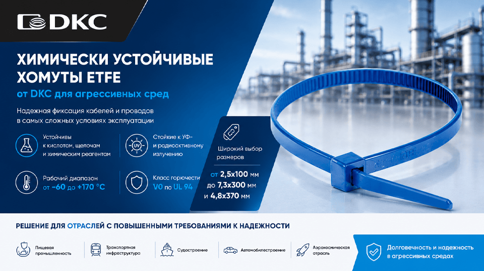 Химически устойчивые хомуты ETFE от DKC для агрессивных сред