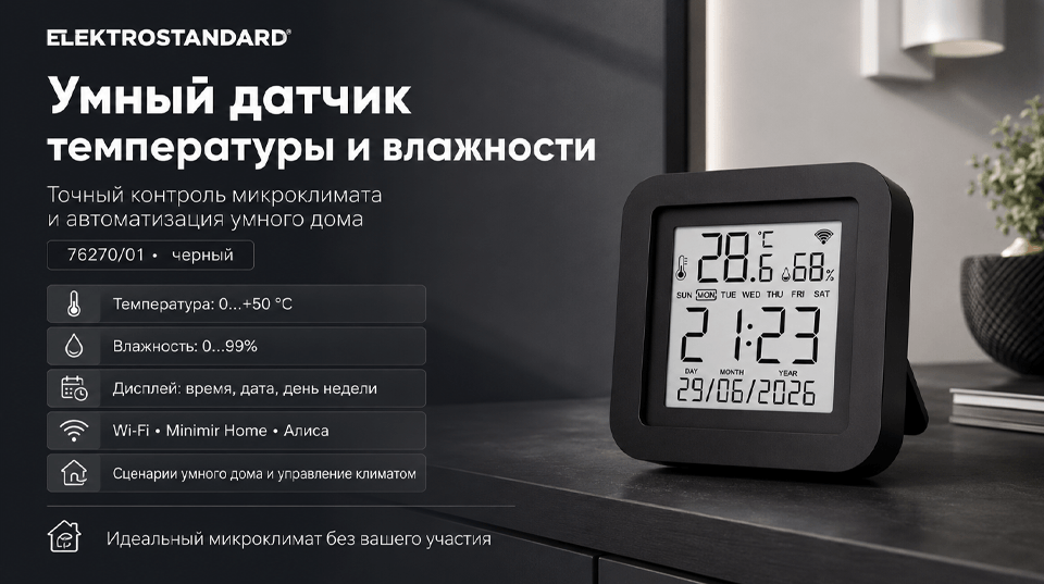 Умный датчик температуры и влажности Elektrostandard в обновлённом дизайне