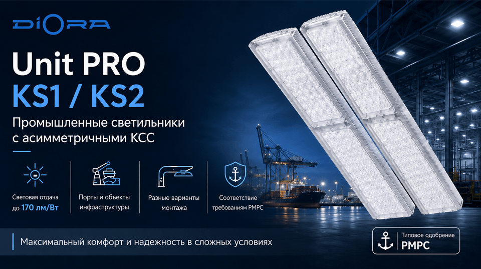 DIORA Unit PRO KS1 / KS2 – промышленные светильники с асимметричными КСС