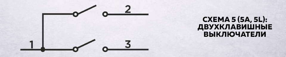 Схема 5 (5A, 5L): двухклавишные выключатели