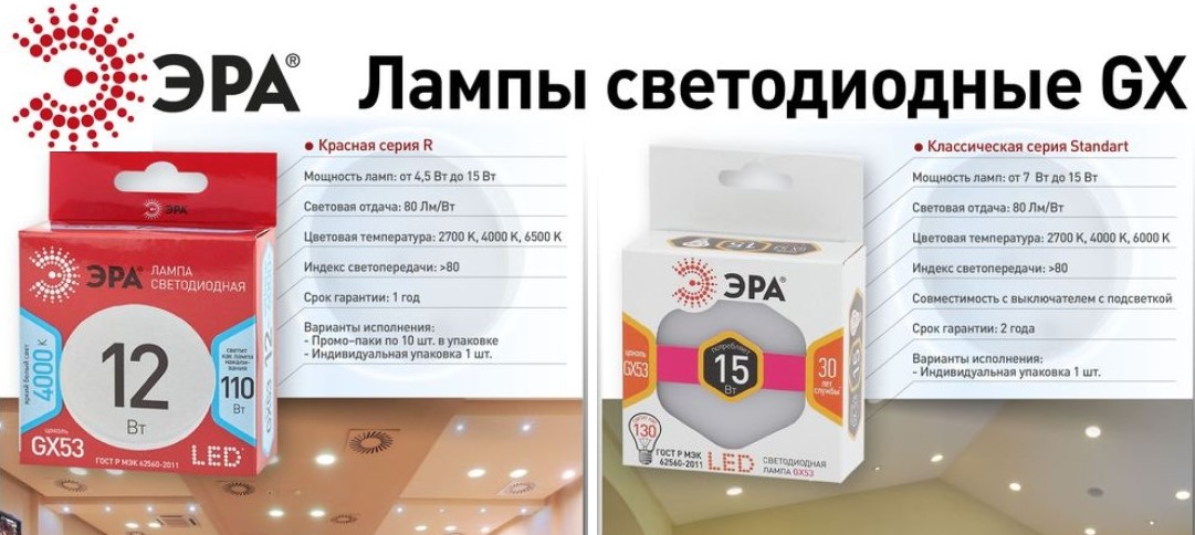 Лампы-таблетки GX53 от ЭРА Лампы-таблетки GX53 от ЭРА