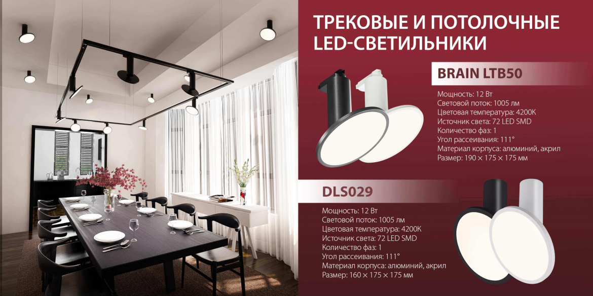 Трековые и потолочные светодиодные светильники BRAIN LTB50 и DLS029 от Elektrostandard