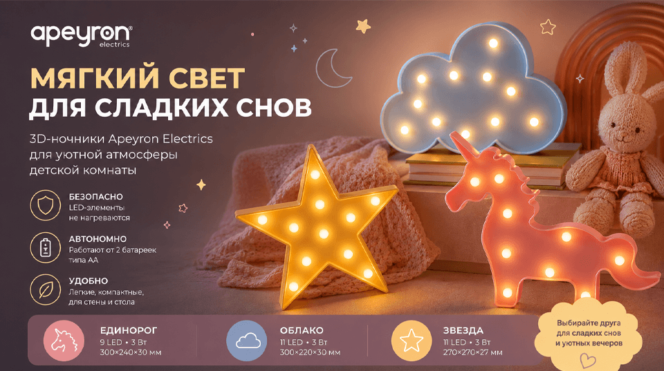 Ночники Apeyron для уютных вечеров и сладких снов