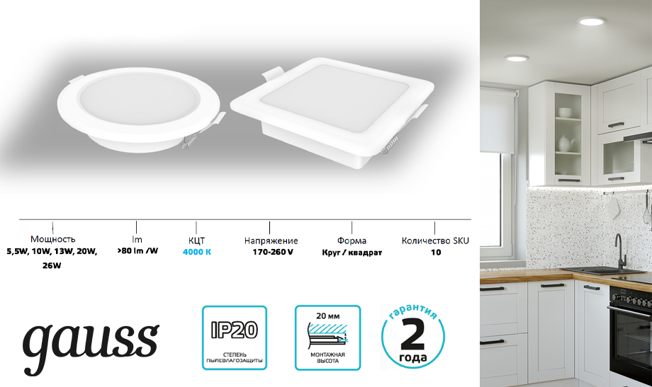 Универсальные светильники Gauss Elementary Downlight для жилых и бытовых помещений